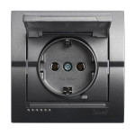 Розетка одинарная з/з и крышкой LEZARD Deriy графит 702-2929-123B