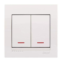 Выключатель двухклавишный с подсветкой LEZARD Deriy белый 702-0202-112 