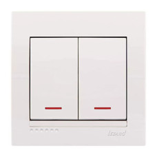 Выключатель двухклавишный с подсветкой LEZARD Deriy белый 702-0202-112 