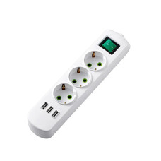 Колодка LEZARD 3 входа с заземлением и выключателем +USB белая Letitia 721-0300-302U