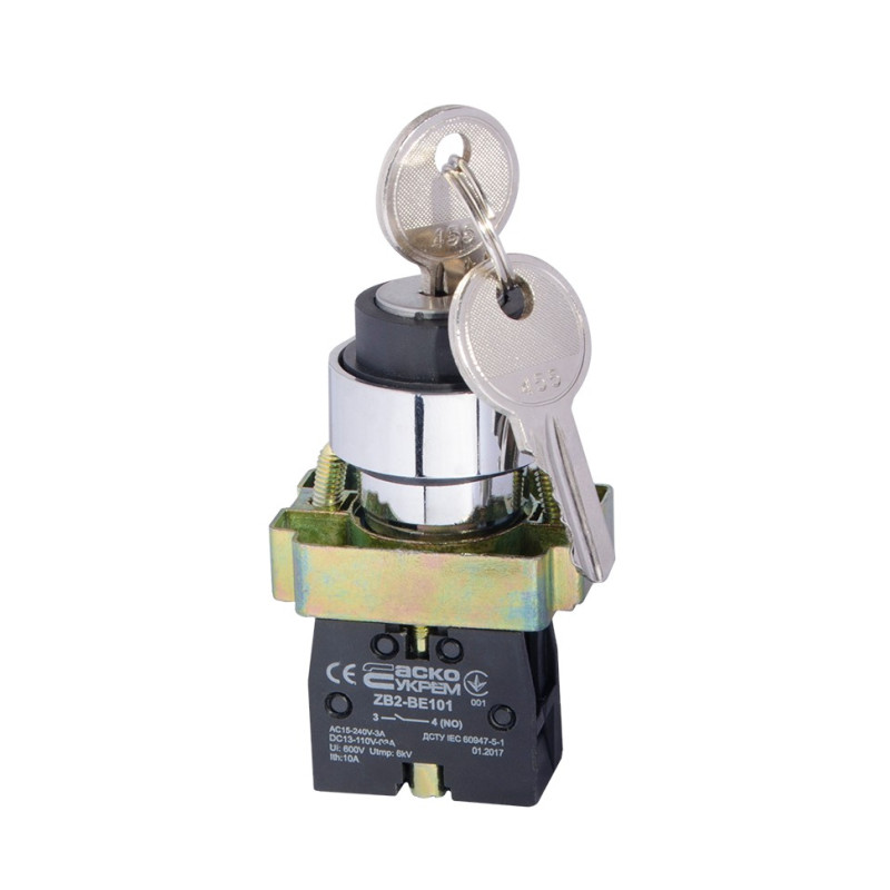 Кнопка поворотная АСКО-УКРЕМ XB2-BG21 с ключом 2-х позиционная A0140010009