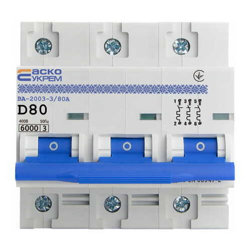 Автоматичний вимикач АСКО ВА-2003 3P D 80А ( A0010030003 )