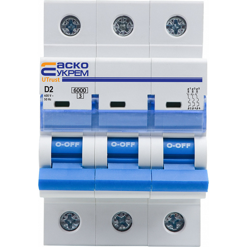 Модульний автоматичний вимикач UTrust 3р 2А D 6kА АСКО (A0010210100)