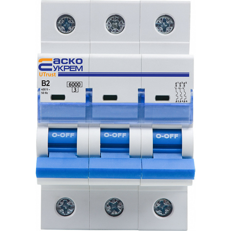 Модульний автоматичний вимикач UTrust 3р 2А B 6kА АСКО (A0010210030)