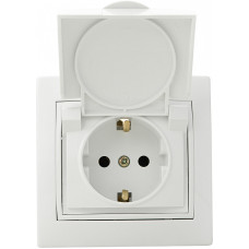 Розетка с заземлением и крышкой белая РВбсб16-З-Fl-W серия FL, АСКО-УКРЕМ