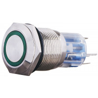 Кнопка металлическая с подсветкой (1НВ+1НЗ) 220В зеленая TYJ19-271, АСКО-УКРЕМ (A0140010113)