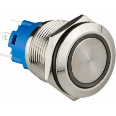 Кнопка металлическая плоская с подсветкой АСКО TYJ 19-271 1NO+1NC синяя 12V (A0140010250)