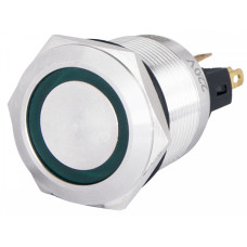 Кнопка металлическая с подсветкой и фиксацией (1НВ+1НЗ) 220В зеленая TYJ22-371, АСКО (A0140010135)