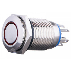 Кнопка металлическая с подсветкой и фиксацией (2НВ+2НЗ) 220В красная TYJ16-362, АСКО (A0140010103)