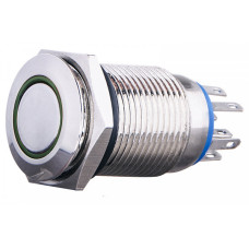 Кнопка металлическая с подсветкой и фиксацией (2НВ+2НЗ) 220В зеленая TYJ16-362, АСКО (A0140010102)