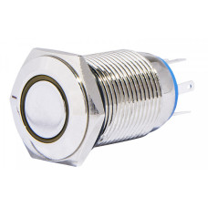 Кнопка металлическая с подсветкой и фиксацией (2НВ+2НЗ) 220В желтая TYJ16-362, АСКО (A0140010101)