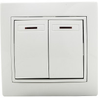 Выключатель двухклавишный с подсветкой белый BBсб10-2-1-Fl-W серия FL, АСКО-УКРЕМ