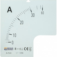 Шкала 30/5А до амперметра трансформаторного включения A-72-6 (72×72 мм) АСКО-УКРЕМ A0190010067