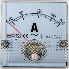 Амперметр А-80 (80x80 мм) 200/5 А (AC) трансформаторного включения АСКО-УКРЕМ (A0190010051)