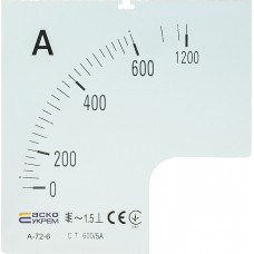 Шкала 600/5А до амперметра трансформаторного включения A-72-6 (72×72 мм) АСКО-УКРЕМ A0190010075