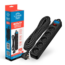 Фильтр LOGA 5 розеток 4,5 метра ЧЕРНЫЙ 3*0,75мм² 10А 1800Вт (L-904-B)