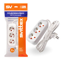 Удлинитель SVITTEX трехместный с заземлением 2м 3*1,0мм² 16А 2500Вт (SV-010-2)