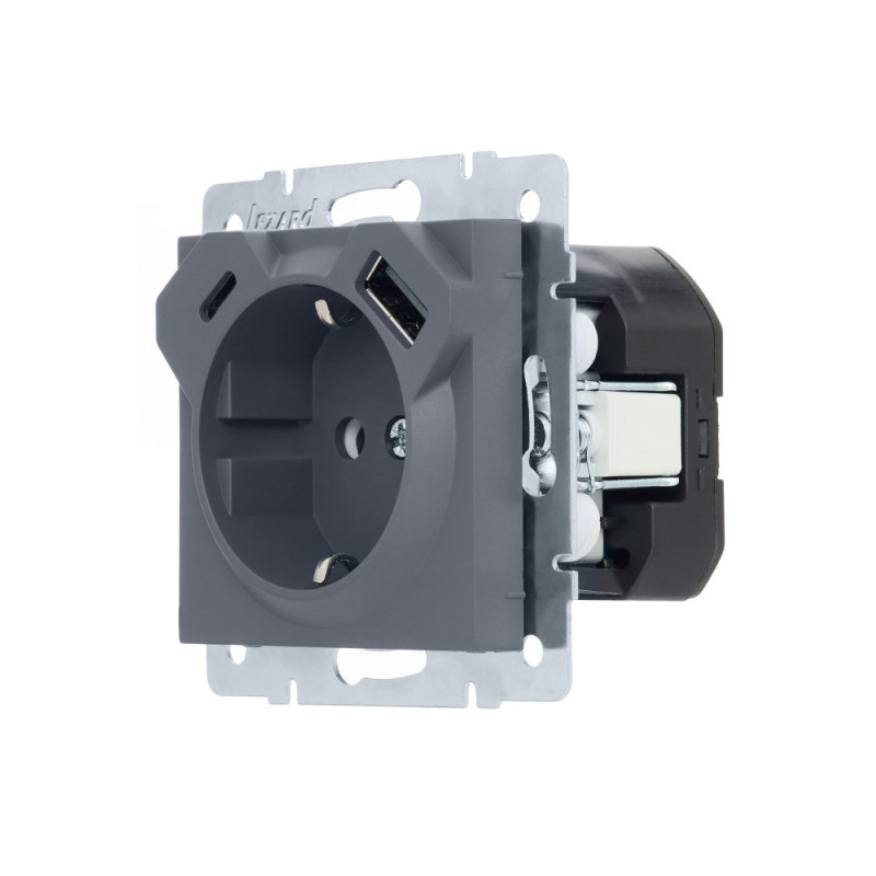 Розетка 1-на з/з +USB+TC Vesna Сіра 742-3588-181TC