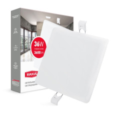 Светильник светодиодный врезной MAXUS SP edge 36W, 4100К (квадрат) 1-MSP-3641-S