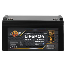 Аккумулятор LP LiFePO4 25,6V - 100 Ah (2560Wh) (BMS 100A/50А) пластик Smart BT
