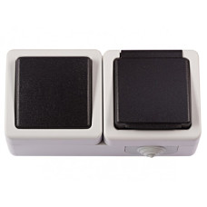 Выключатель 1-й накладной серый + розетка 1-я с/з серый IP65 LUXEL 6532 DEBUT