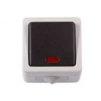 Выключатель 1-й с подсветкой серый накладной IP65 LUXEL 6505 DEBUT