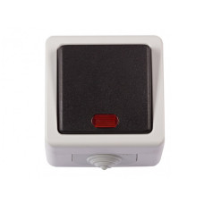 Выключатель 1-й с подсветкой серый накладной IP65 LUXEL 6505 DEBUT