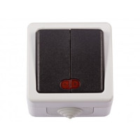 Выключатель 2-ой с подсветкой серый накладной IP65 LUXEL 6506 DEBUT