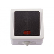 Выключатель 2-ой с подсветкой серый накладной IP65 LUXEL 6506 DEBUT