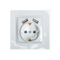 Розетка 1-я с/з + 2 USB белая 9030 JAZZ LUXEL