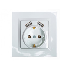 Розетка 1-я с/з + 2 USB белая 9030 JAZZ LUXEL