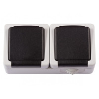 Розетка 1-я с/з + розетка 1-я с/з серый IP54 LUXEL 6541 DEBUT