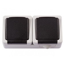 Розетка 1-я с/з + розетка 1-я с/з серый IP54 LUXEL 6541 DEBUT