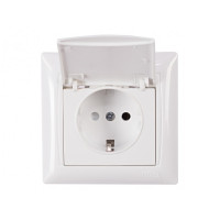 Розетка 1-на с/з с крышкой белая 3011 PRIMERA LUXEL