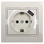 Розетка одинарна з/з + USB LEZARD Mira крем 701-0303-181