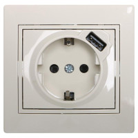 Розетка одинарная с/з + USB LEZARD Mira крем 701-0303-181