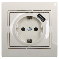 Розетка одинарная с/з + USB LEZARD Mira крем 701-0303-181