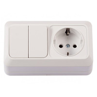Розетка с/з + выключатель 2-й накладная белый 2043 OPERA LUXEL