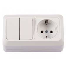 Розетка с/з + выключатель 2-й накладная белый 2043 OPERA LUXEL