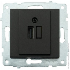 Механизм розетки USB с адаптером черный металлик GRANO (600-000317-245) Horoz Electric