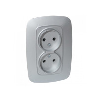 Розетка встроенная 2-я 16А 250V серебряная ELA (112-007-0007-020) Horoz Electric