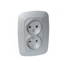 Розетка встроенная 2-я 16А 250V серебряная ELA (112-007-0007-020) Horoz Electric