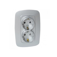 Розетка встроенная 2-я с заземлением 16А 250V серебряная ELA (112-007-0008-020) Horoz Electric