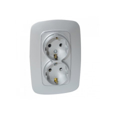 Розетка встроенная 2-я с заземлением 16А 250V серебряная ELA (112-007-0008-020) Horoz Electric