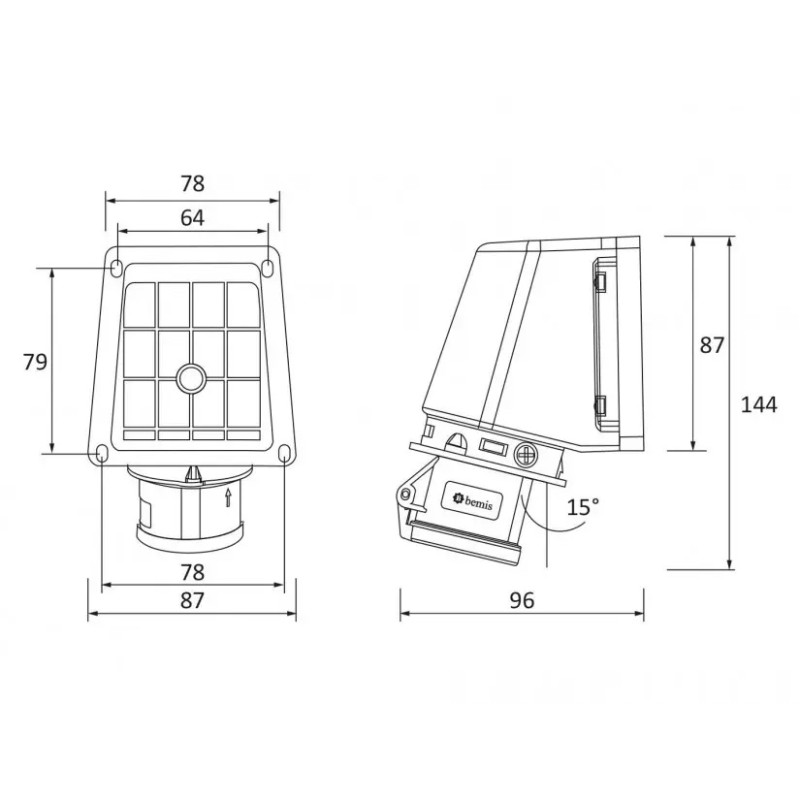 Розетка накладная 220V 3х16A полиамид IP44 Bemis BC1-1403-2535 2P+PE