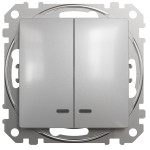 Двухклавишный выключатель с синей подсветкой SCHNEIDER Sedna Design алюминий SDD113105L