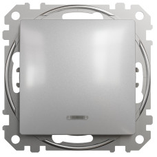 Одноклавишный выключатель с синей подсветкой SCHNEIDER Sedna Design алюминий SDD113101L