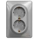 Розетка двухместная с/з со шторками SCHNEIDER Sedna Design алюминий SDD313221