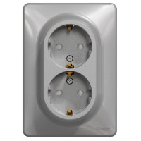 Розетка двухместная с/з со шторками SCHNEIDER Sedna Design алюминий SDD313221