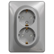 Розетка двухместная с/з со шторками SCHNEIDER Sedna Design алюминий SDD313221